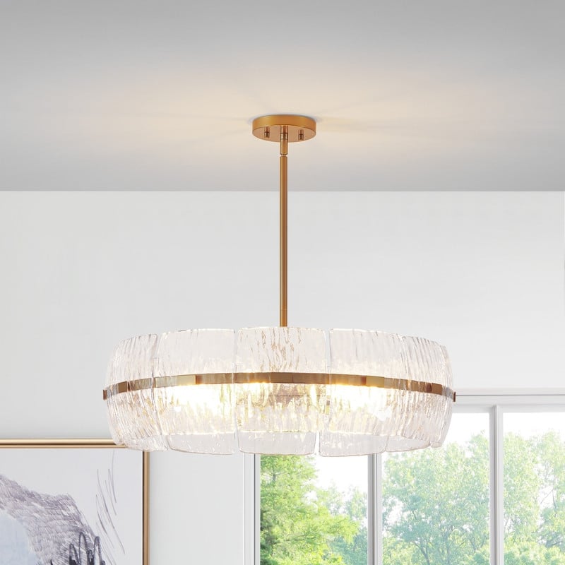 KAWOTI 49.13" 6-Light Glam Pendant Light with Textured Glass. - W27.75" x H7.75" (Max 49") - W27.75" x H7.75" (Max 49")