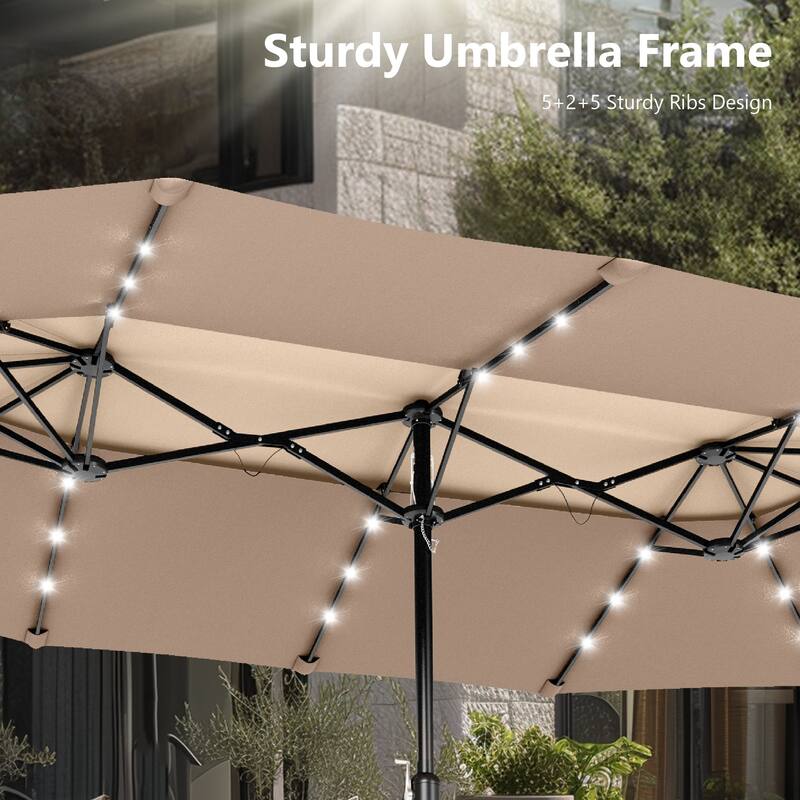 MAISON ARTS 15ft 2-Tier Large Patio Umbrella with Solar Lights, Double-Sided Outdoor Market Umbrellas with Base Included