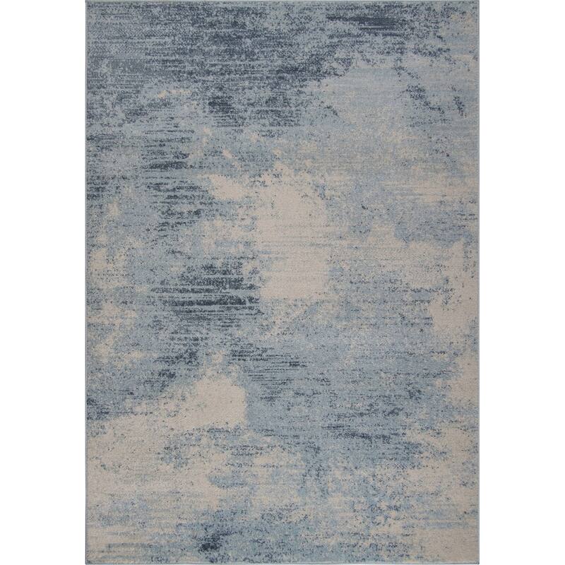 Blue Ivory Abstract Rustic Area Rug Tapis Living Room