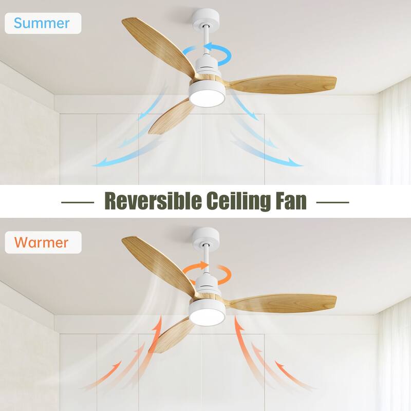 Farmhouse 52 Inch Reversible DC Motor Ceiling Fan with LED Light & Remote Control, Wooden Ceiling Fan Chandelier