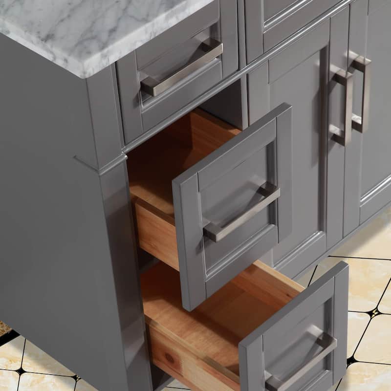 Vanity Art 60-Inch Single Sink Bathroom Vanity Set Carrara Marble Stone Top 7 Drawers 1 Shelf Undermount Sink with Free Mirror