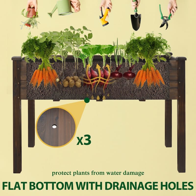 VEIKOUS Wood Raised Garden Bed with Drainage Holes, Outdoor Elevated Planter Box
