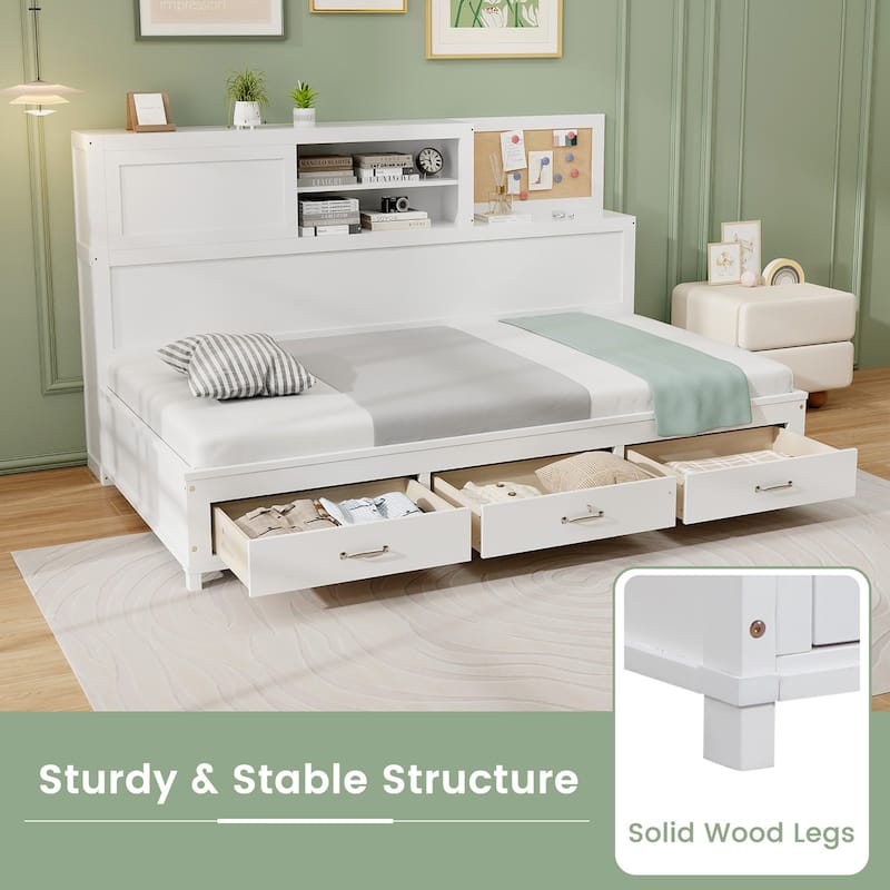 Gymax Twin Size Daybed w/ 3 Drawers Wooden Sofa Bed Frame w/ Storage