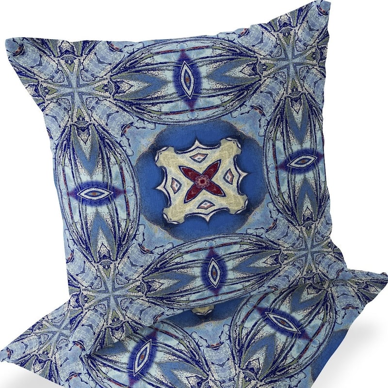 HomeRoots Set of Two 16" X 16" Blue and Green Blown Seam Floral Indoor Outdoor Throw Pillow - 16.00' X '16.00' X '5.00