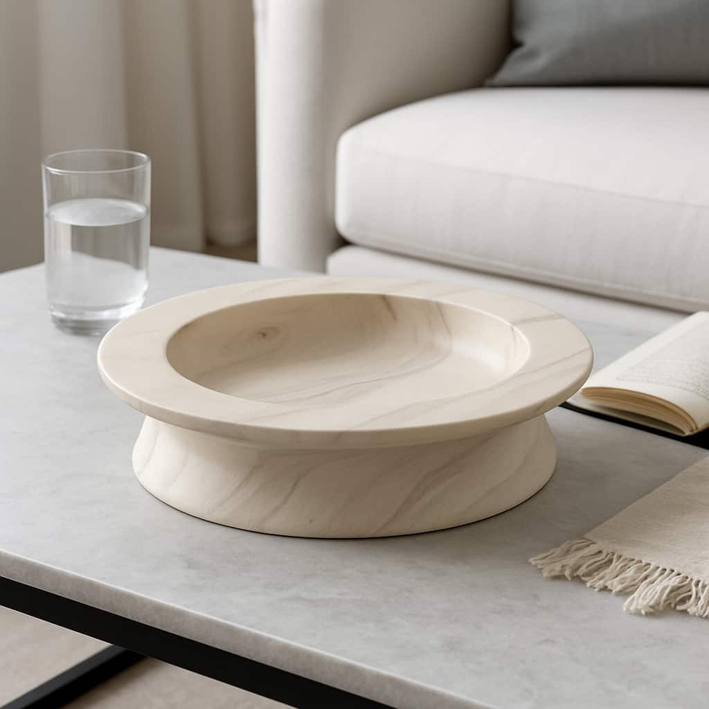 Marble Stone Bowl Valencia Design for Home Office - 4" Ivory - 14" x 14" x 4"