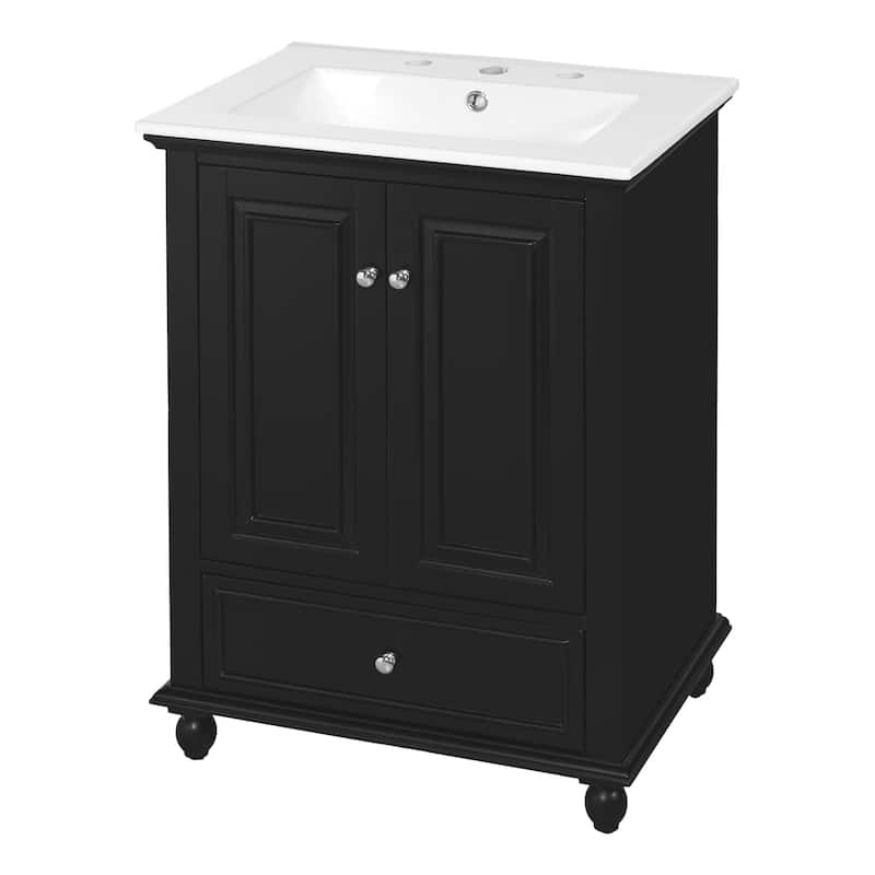 24" Bathroom Vanity with Ceramic Sink, Freestanding Storage Cabinet with Soft-Closing Doors & Drawer Dividers