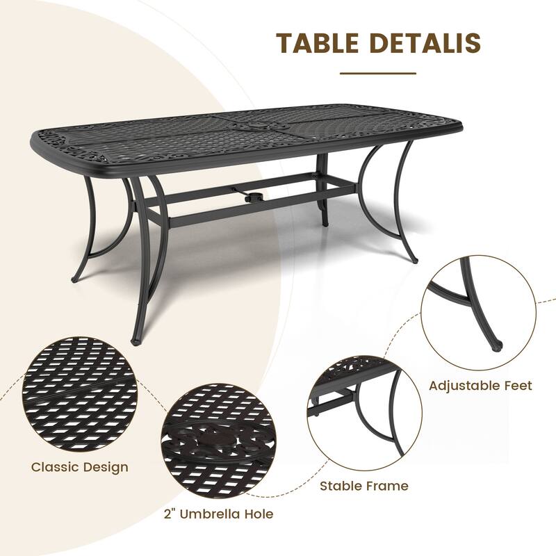 Clihome Outdoor Table Cast Aluminum Dining Rectangular Table
