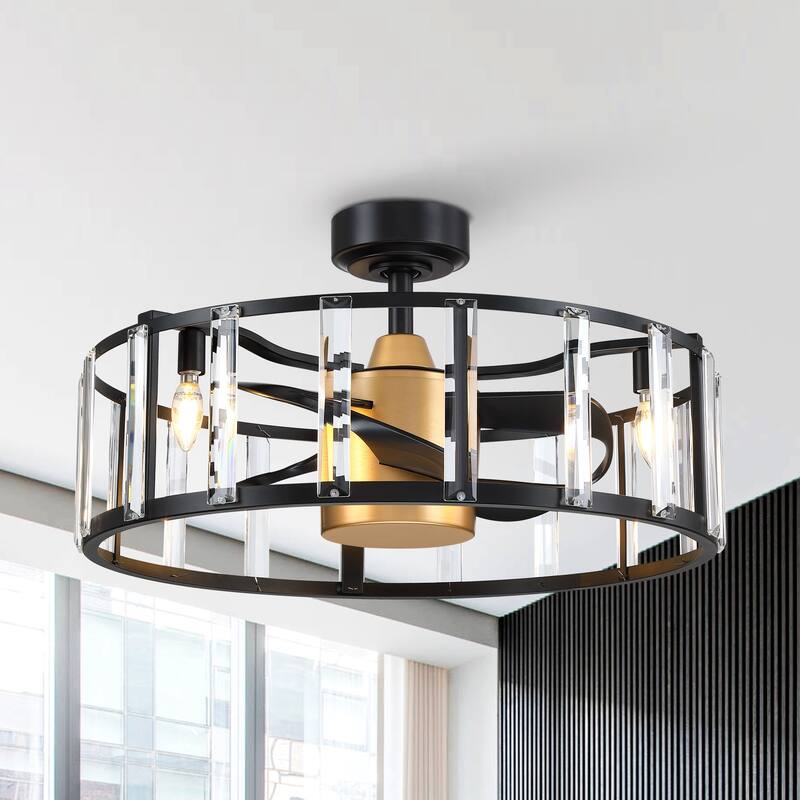 27" Industrial Black DC Motor Downrod Ceiling Fan with Light and Remote Control