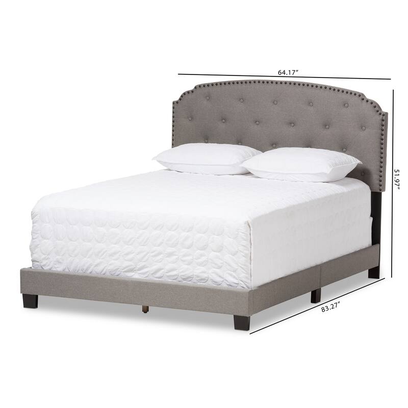Queen Size Upholstered Bed - Light Grey Fabric Bed with Tufting & Wood Frame