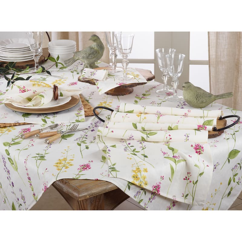 Linen Table Runner With Watercolor Floral Stem Design