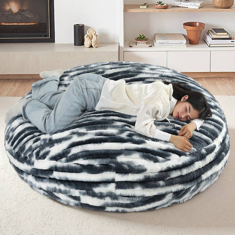 UIXE Modern Plush Faux Fur Bean Bag Chair - White Navy