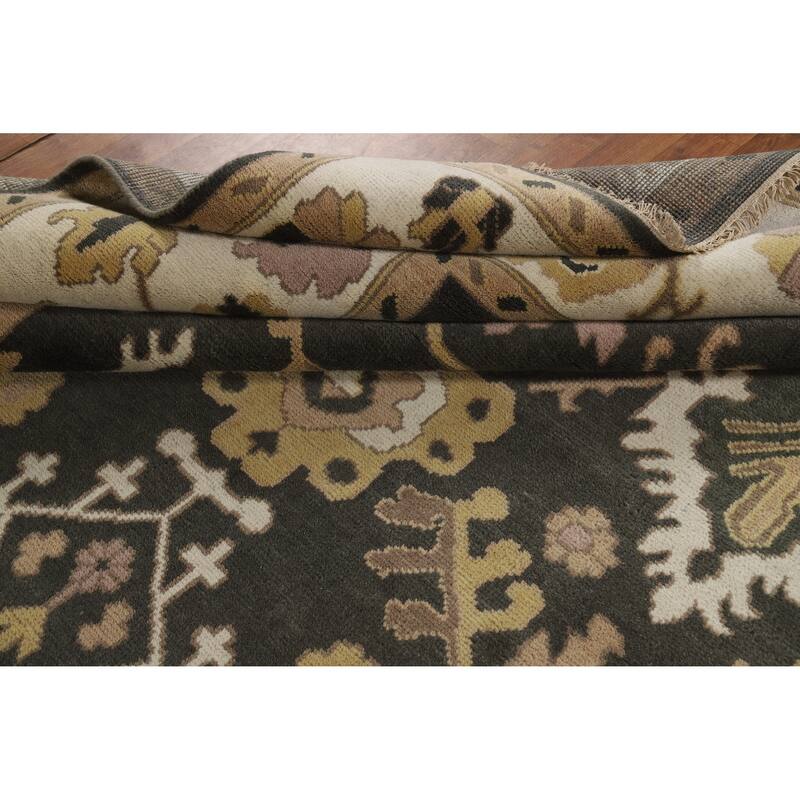 Charcoal Ivory Oushak Indian Area Rug Hand-Knotted Wool Carpet - 9'0" x 11'9"