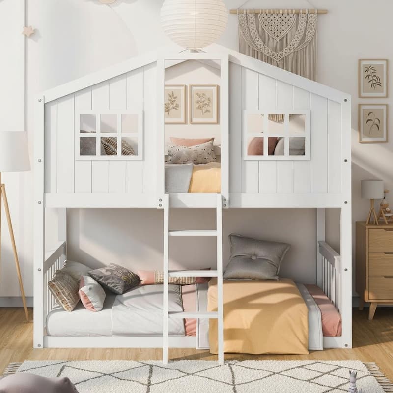 Twin-Over-Twin Wooden Bunk Bed with Storybook House Frame by Harper&Bright Designs