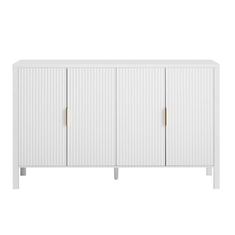 Modern 57.5" Fluted Door 4-Door Sideboard with Side Hooks and Adjustable Shelves