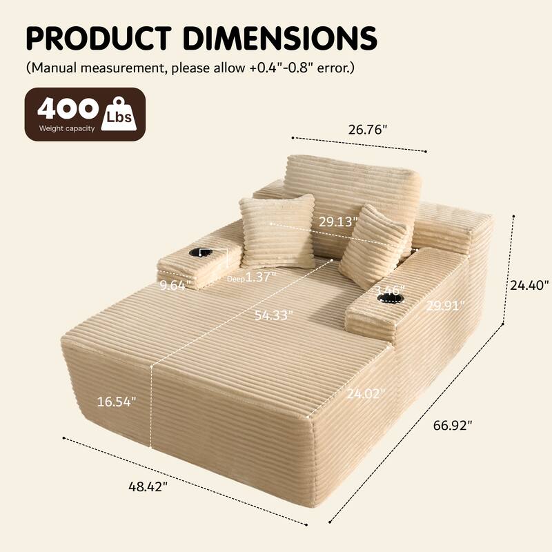HOOOWOOO Modern Upgraded Fabric Chaise Lounge Sofa Couch with Holder