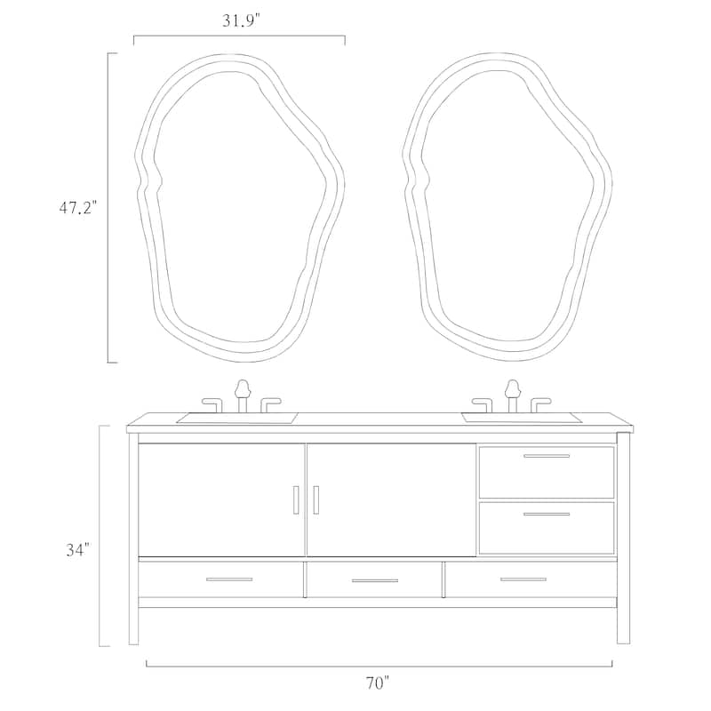 Sparkling Crystal Diamond Accent Wall Mirror Bathroom Vanity Mirror - 47.4'' H X 31.9" W x 0.6" D