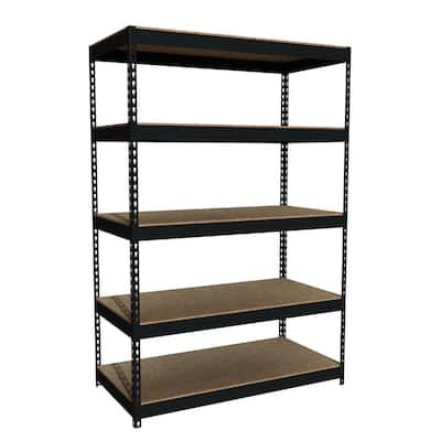 Iron Horse 3800 Riveted Steel Shelving 5-Shelf Unit, 24D x 48W x 72H, Black - 72"H X 48"W X 24"D