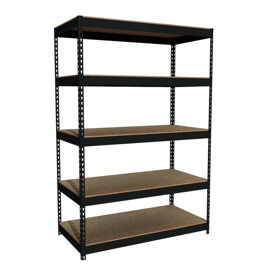 Iron Horse 3800 Riveted Steel Shelving 5-Shelf Unit, 24D x 48W x 72H, Black - 72"H X 48"W X 24"D