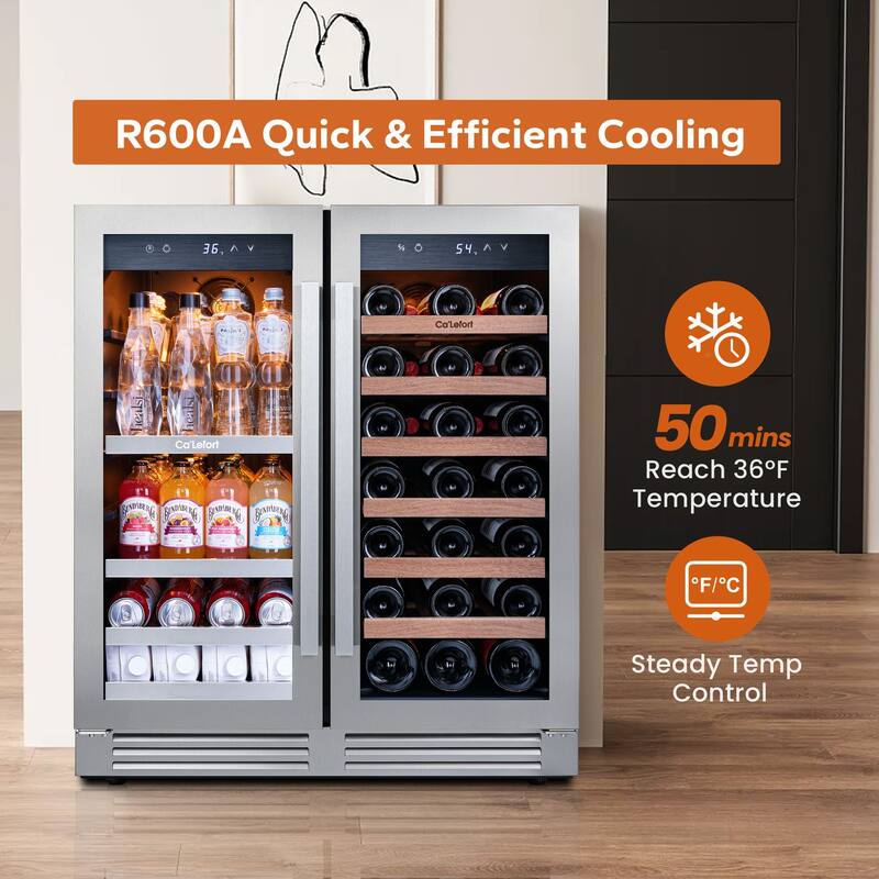 30 Inch 33 Bottle Wine 80 Can Beverage French Door Cooler