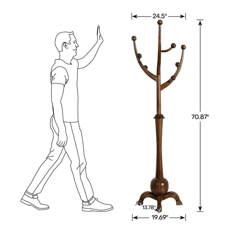 Tree-branch Rubberwood Freestanding Coat Rack with Hooks