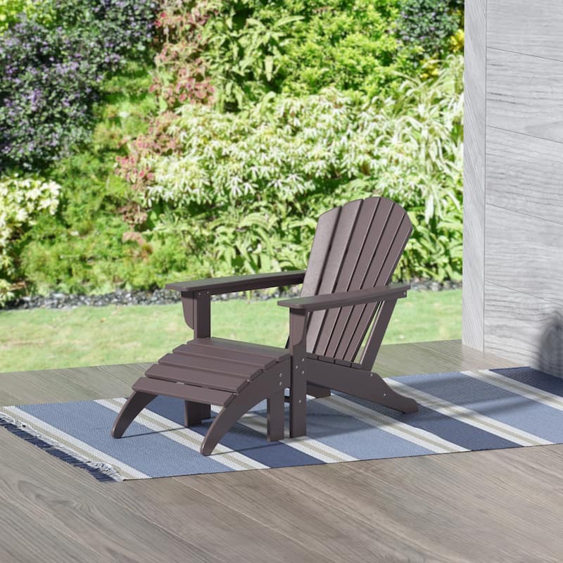 Altura Classic Outdoor Eco-Friendly All Weather Adirondack Chair with Ottoman (2-Piece Set) - Dark Brown