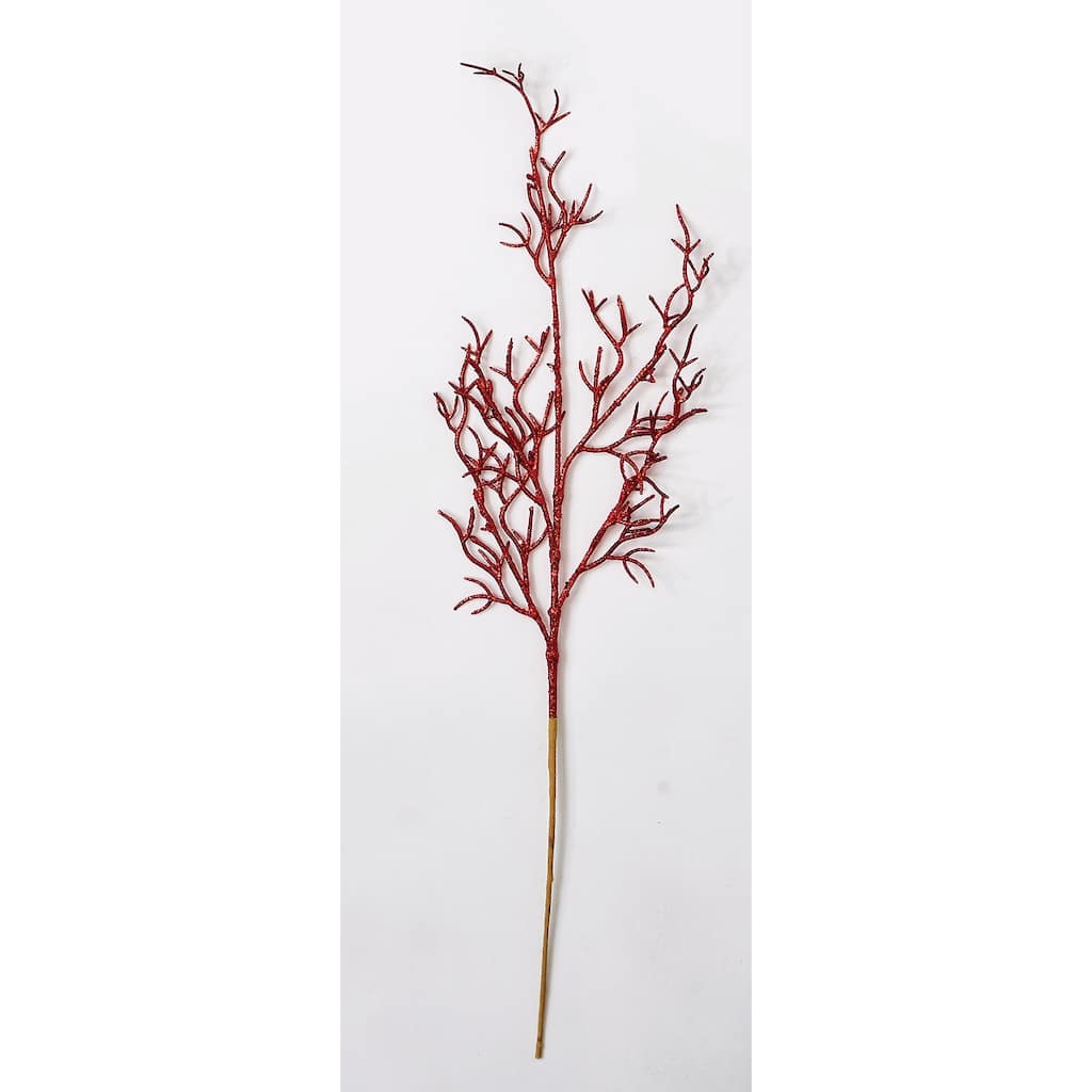 28" Glitter Twig Stem, Red, Set of 3 - Red