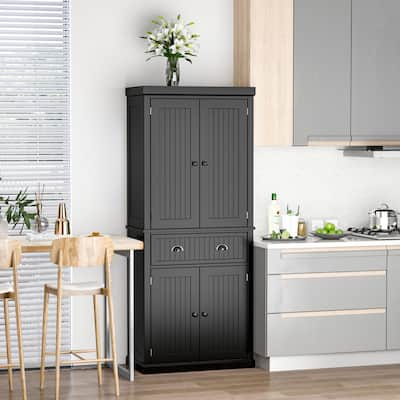 HOMCOM Black Traditional 72-inch Freestanding Pantry Cabinet - 30" W x 15.75" D x 72"H