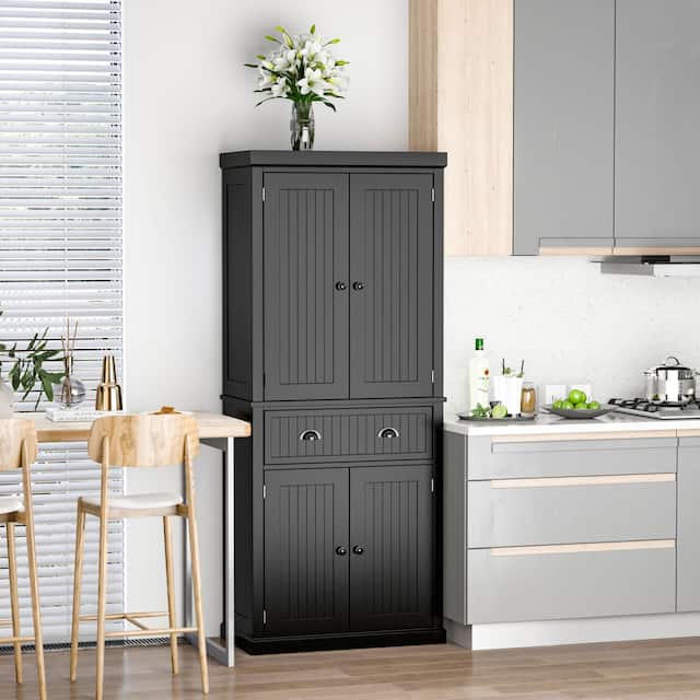 HOMCOM 72" Traditional Freestanding Kitchen Pantry Cabinet Cupboard with Doors and 3 Adjustable Shelves, Black
