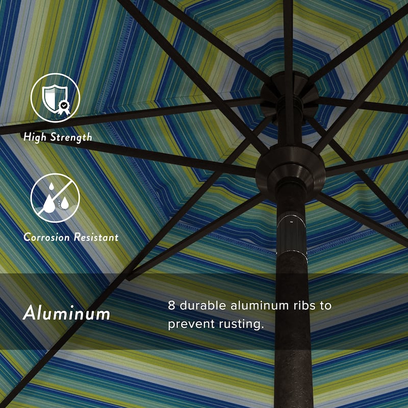 California Umbrella 7.5' Round Crank Lift Push Button Tilt Bronze Aluminum Patio Umbrella with Sunbrella Cilantro Fabric