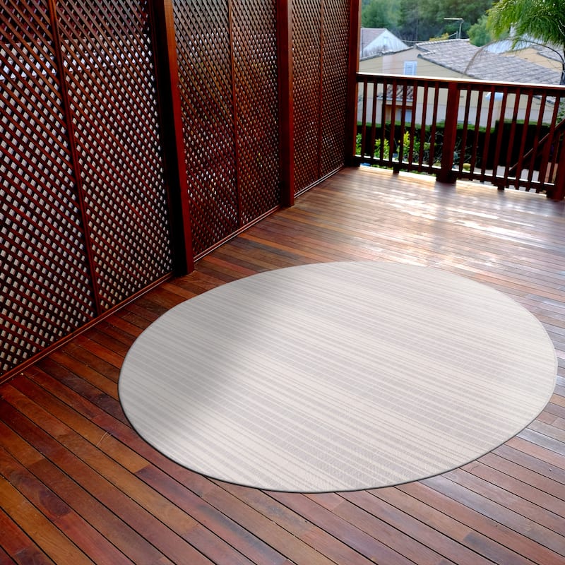 Beverly Rug Beige Striped Indoor Outdoor Rug, Outside Carpet for Patio, Deck, Porch