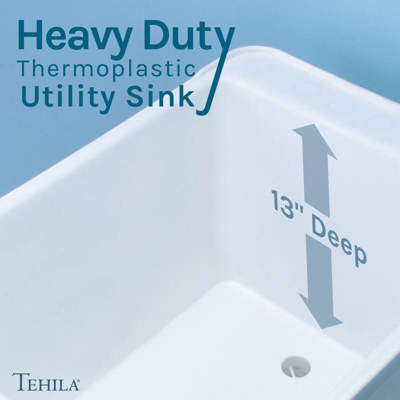 TEHILA White 16-Gallon Space Saver Utility Sink Laundry Tub with Gooseneck Faucet