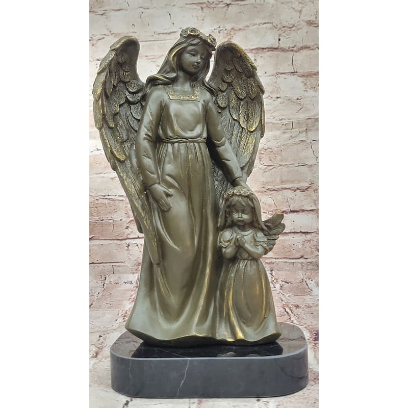 Bronze Angel With Child Statue Spiritual Memorial Sculpture Decor