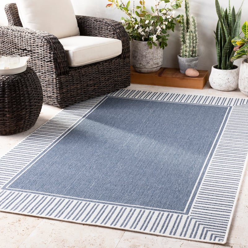 Livabliss Felice Border Indoor/ Outdoor Area Rug - 8'10" x 12'10" - Denim - 8'10" x 12'10"