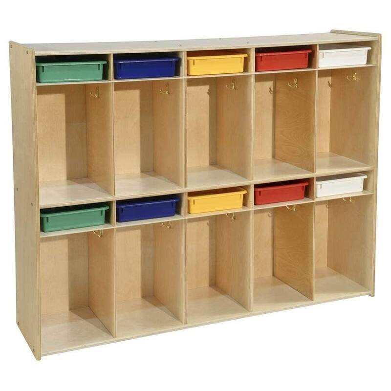 Contender Birch 10 Section Locker with Assorted Bins, Hanging Hooks, Coat Rack, Backpack Organizer, Toy Storage for Kids - 58"