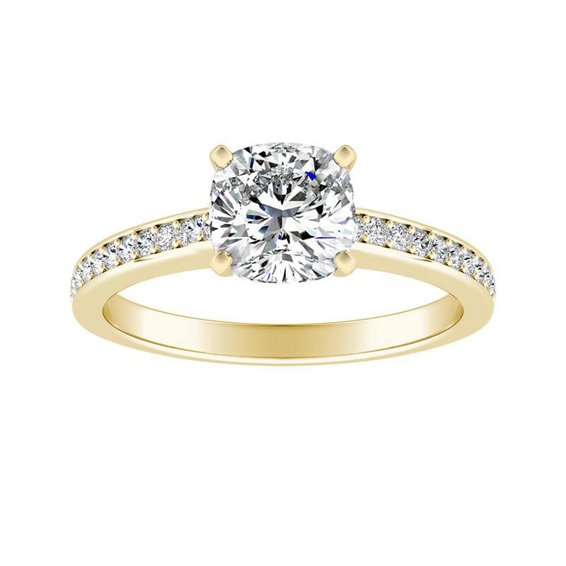 Auriya 3/4ct Cushion-cut Moissanite and Diamond Engagement Ring 14k Gold 1/6ct TDW - Yellow - 7.5