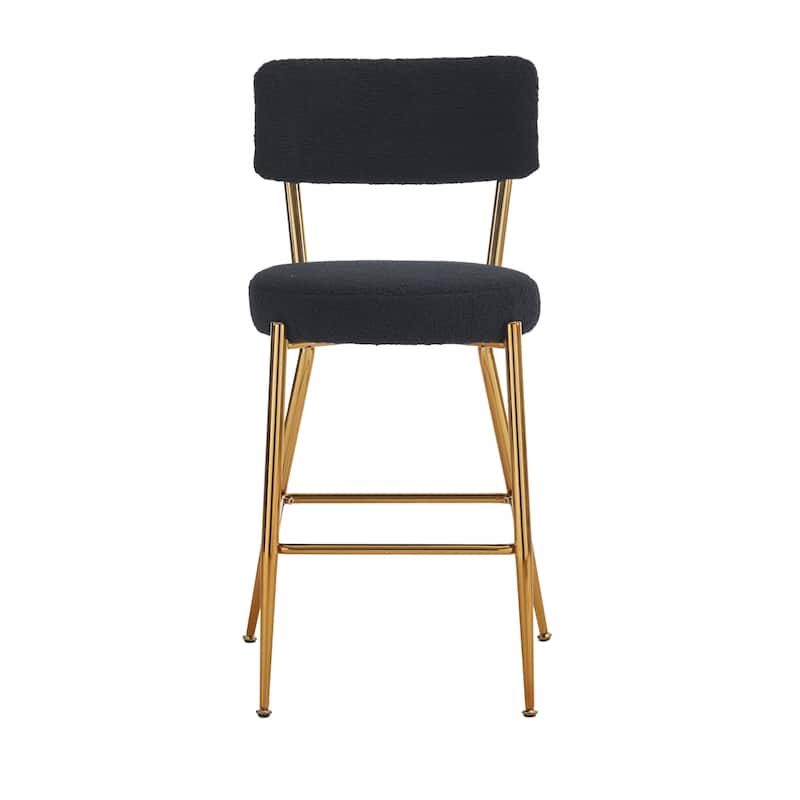 Set of 2 Modern Teddy Fabric Upholstered Bar Stools, Metal Base High Stool Suitable for Kitchen, Dining and Living Room
