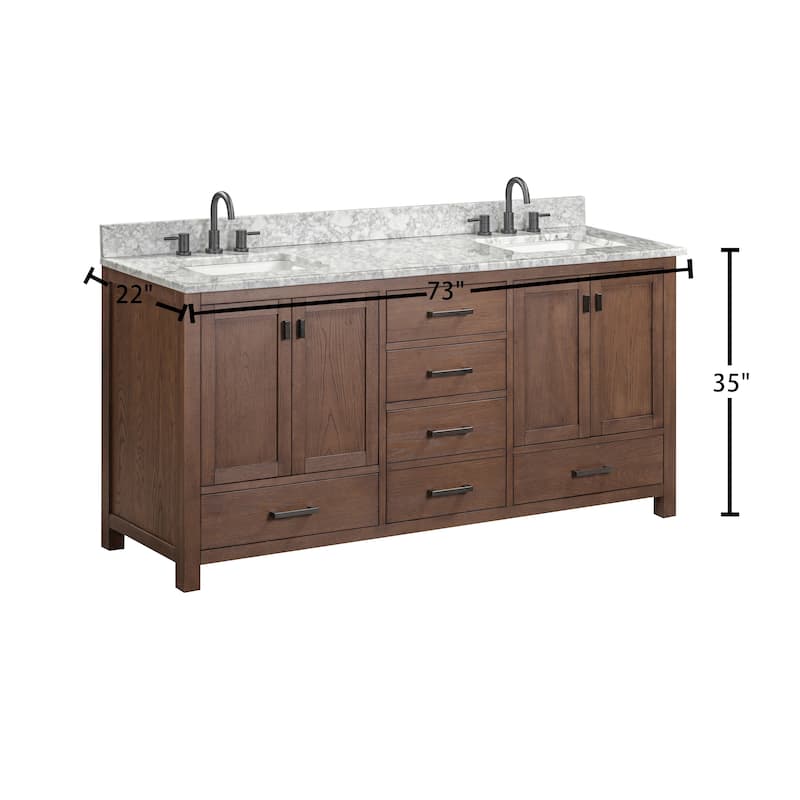 Avanity Modero 72 in. Double Sink Bathroom Vanity with Carrara Marble Top - 73"W x 22"D x 35"H