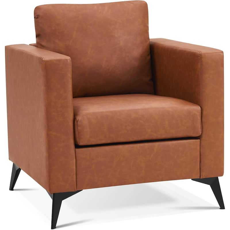 MCombo Modern Accent Chair, Club Armchair with Metal Legs, Faux Leather Single Sofa Chairs