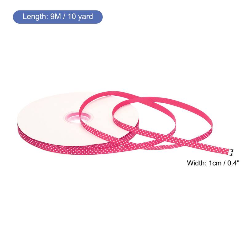 Grosgrain Ribbons with Dots Ribbon Bow Decoration - Hot Pink - 100 Yards 3/8 Inch