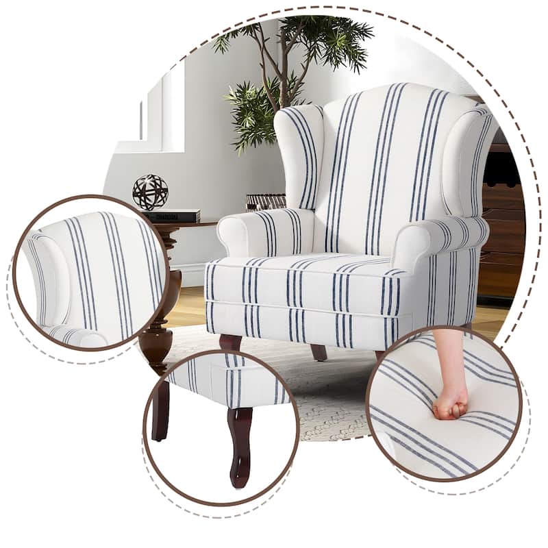 Elegant Living Room Wing Back Arm Chair Upholstered Accent Chair