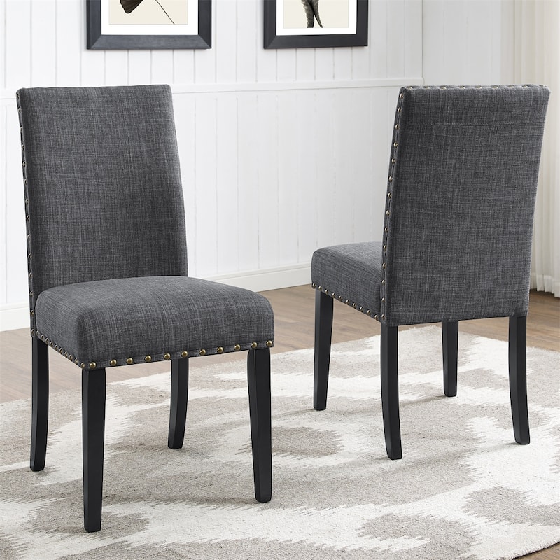 Fabric Dining Chairs with Nailhead Trim,Set of 2 - Grey