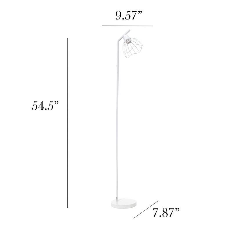 Metal Industrial Cage Floor Lamp with Curved Arm and Rotary Switch - 9.57 x 7.87 x 54.50 in. (L x W x H)