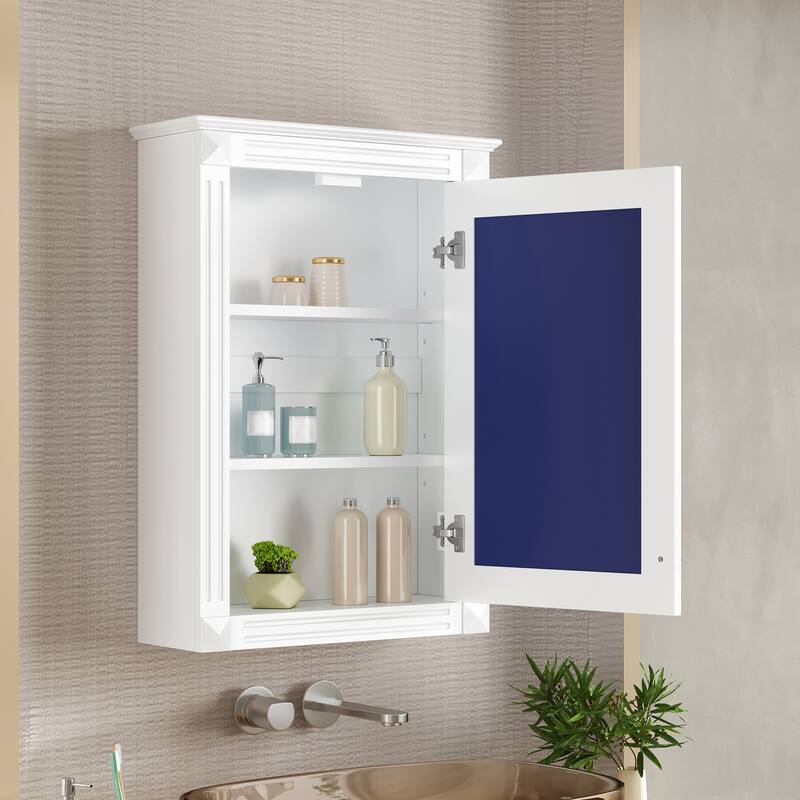 Roomfitters 20" Wall Mounted Bathroom Medicine Cabinet with Mirror, Wood Frame Wall Storage Cabinet with Adjustable Shelves - White