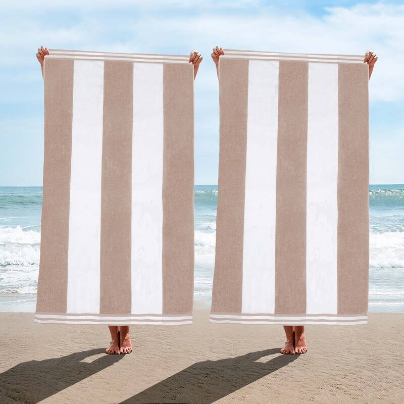 Superior Cabana Stripe Oversized Cotton Beach Towel (Set of 2)