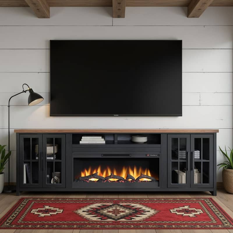 Bridgevine Home Modern Farmhouse 97 inch Fireplace TV Console for TVs up to 100 inches, Two-Tone Finish