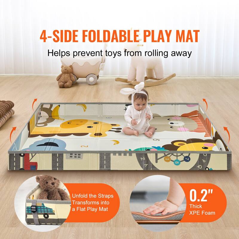 Multi Color Foam Foldable Baby Play Crawling Mat with Raised Letters and Anti-Slip Texture - 71” L x 55” W