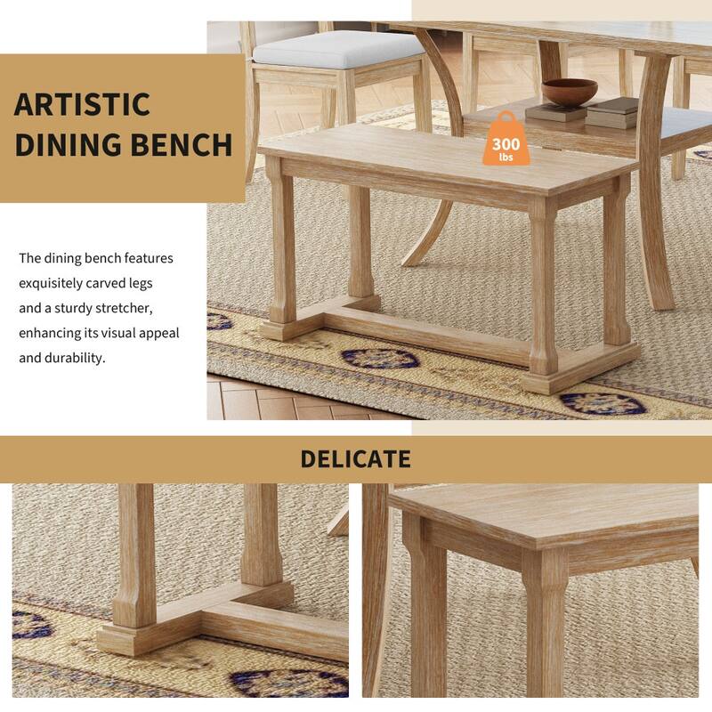 6-Piece Wood Dining Table Set with Storage Shelf and Curved Legs