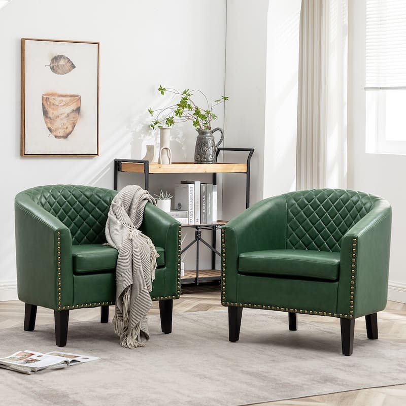 KINWELL 29" PU Faux Leather Club Armchair with Nailheads, Set of 2