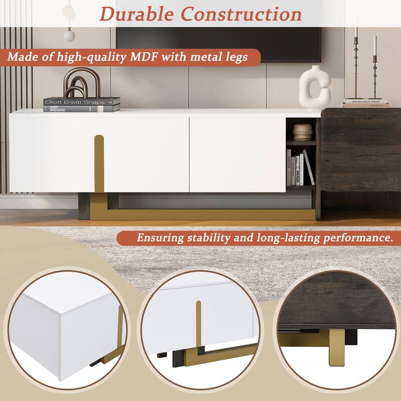 TV Stand for TVs up to 70 Inches, L-shaped Metal Base Television Cabinet TV Console with Drawer