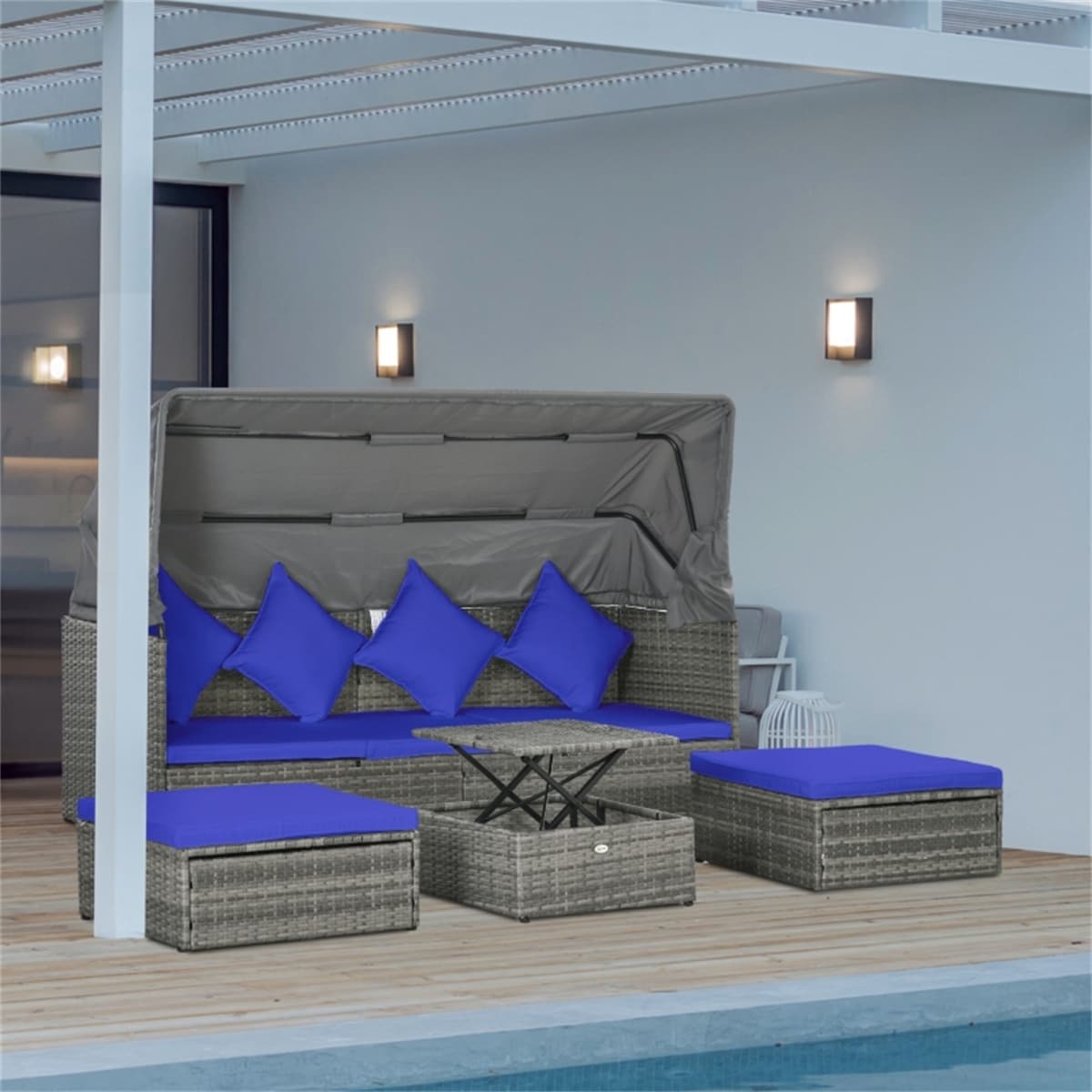 4 Piece Outdoor Rattan Sofa Set with Zipper Cushion Covers and Steel Frame - 78.75